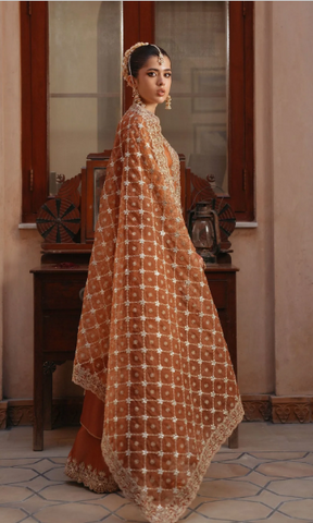 KANWAL MALIK NEW RUST RAW SILK PARTY WEAR