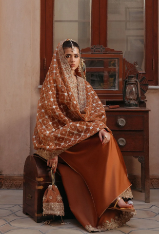 KANWAL MALIK NEW RUST RAW SILK PARTY WEAR