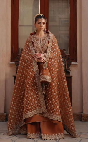 KANWAL MALIK NEW RUST RAW SILK PARTY WEAR
