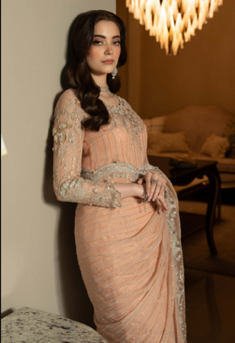 MARIA B NEW PEACH NET SAREE