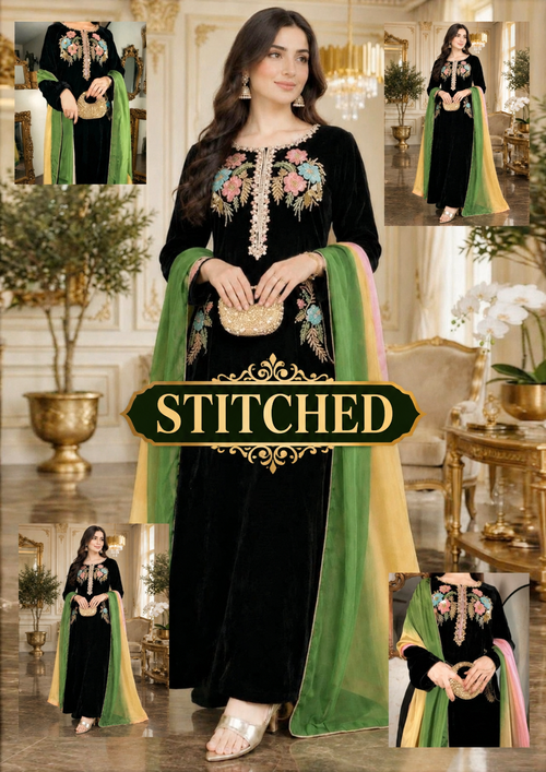 HADIZOUTFIT NEW STITCHED BLACK VELVET PARTY WEAR GBEZ-292