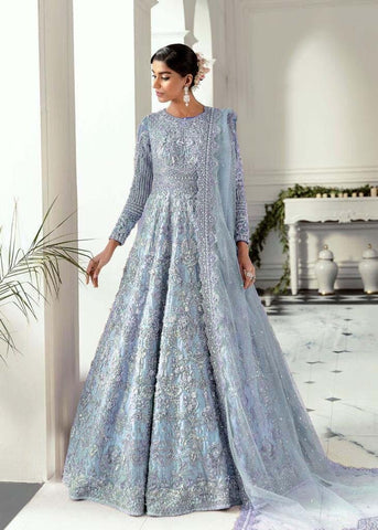 Akbar Aslam Sky Blue Bridal Collection Net Replica