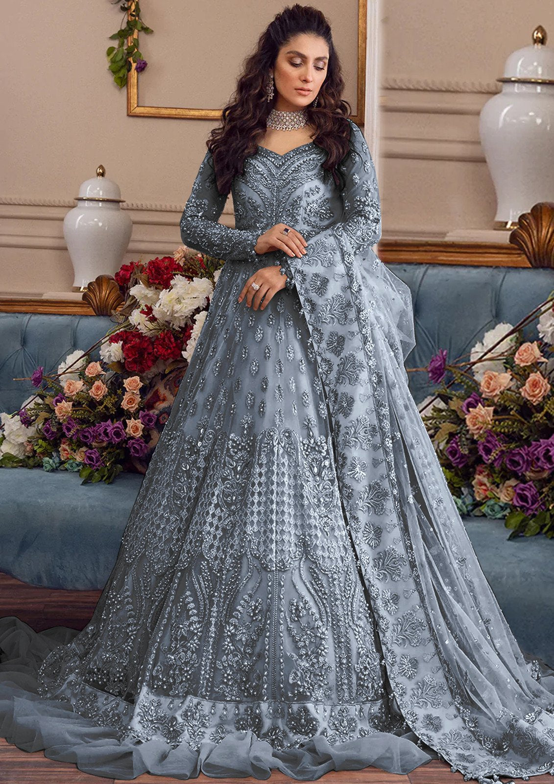 Anaya Grey Bridal Collection Net Replica