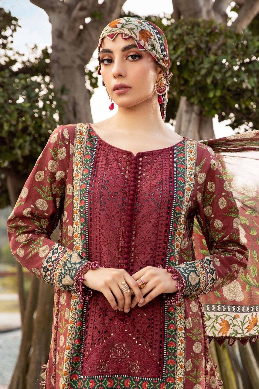 Maria B Maroon M Print Lawn Collection Replica