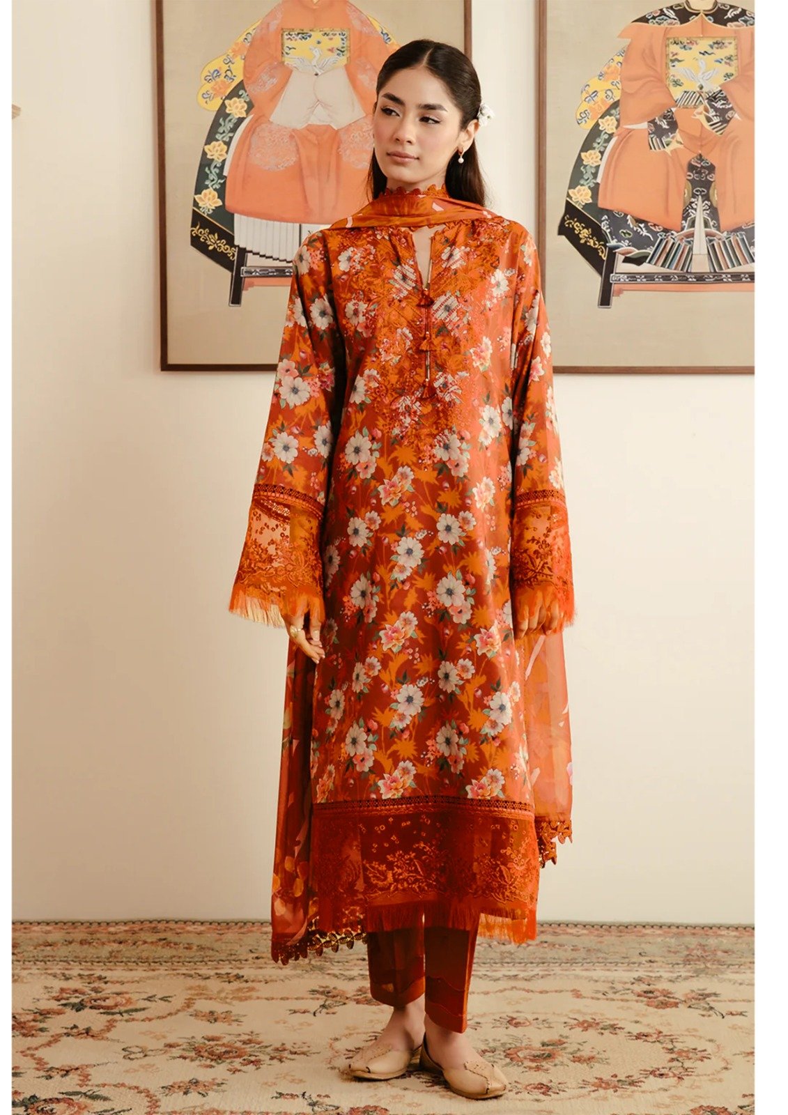 Afrozeh Orange Digital Printed Lawn Collection Replica