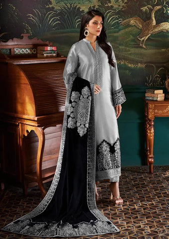 Zainab Chottani Silver Brocade Formal Collection Black Shawl