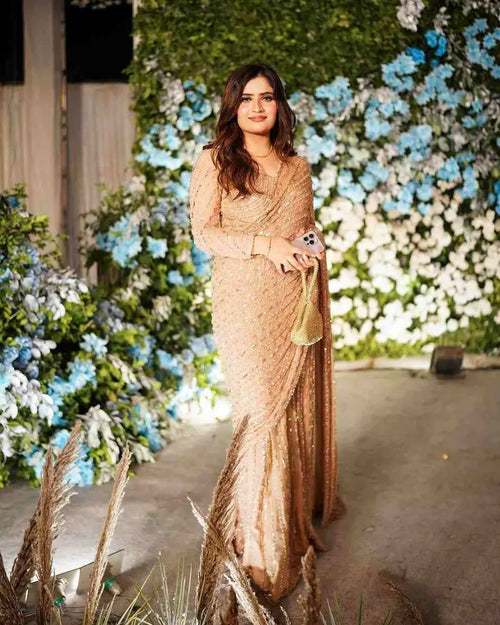 AROOB JATOI NEW GOLDEN CHIFFON PARTY WEAR SAREE