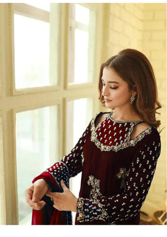 Afrozeh Maroon Formal Collection Micro Velvet