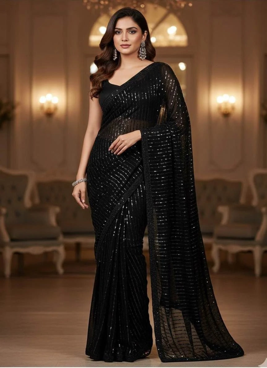 HADIZOUTFIT JET BLACK FORMAL SAREE