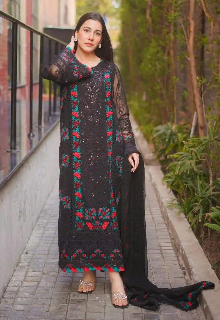 ANEELAS NEW JET BLACK CHIFFON PARTY WEAR