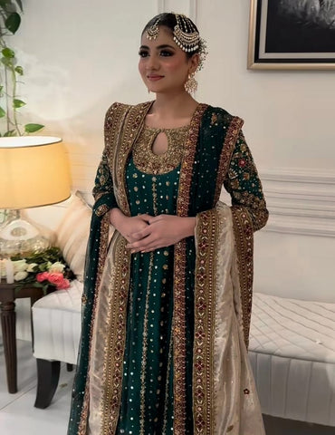 HARIS SHAKEEL NEW GREEN RAW SILK PARTY WEAR FZZZ-123