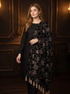 HADIZOUTFIT NEW BLACK VELVET EMBROIDERED SHAWL