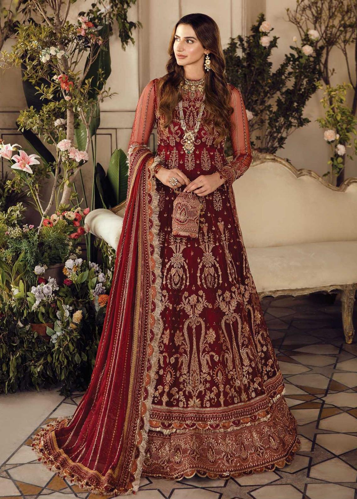 AFROZEH LA FUCHSIA WEDDING COLLECTION SIENNA NET 3 PC - 07499