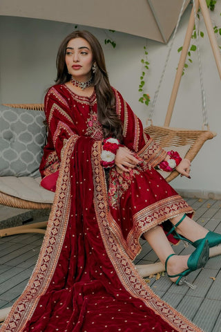 ANEELAS NEW MAROON VELVET PARTY WEAR