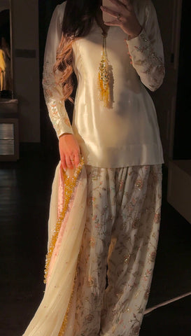 ZAINAB SHAMSI NEW WHITE RAW SILK PARTY WEAR EBEZ-091