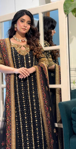 HARIS SHAKEEL NEW BLACK RAW SILK PARTY WEAR HEZZ-031