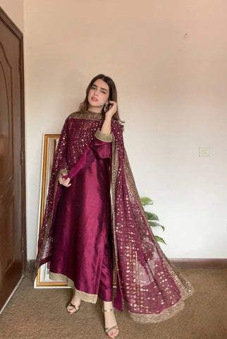 HADIZOUTFIT NEW SHOCKING PINK SILK PARTY WEAR