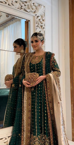 HARIS SHAKEEL NEW GREEN RAW SILK PARTY WEAR FZZZ-123