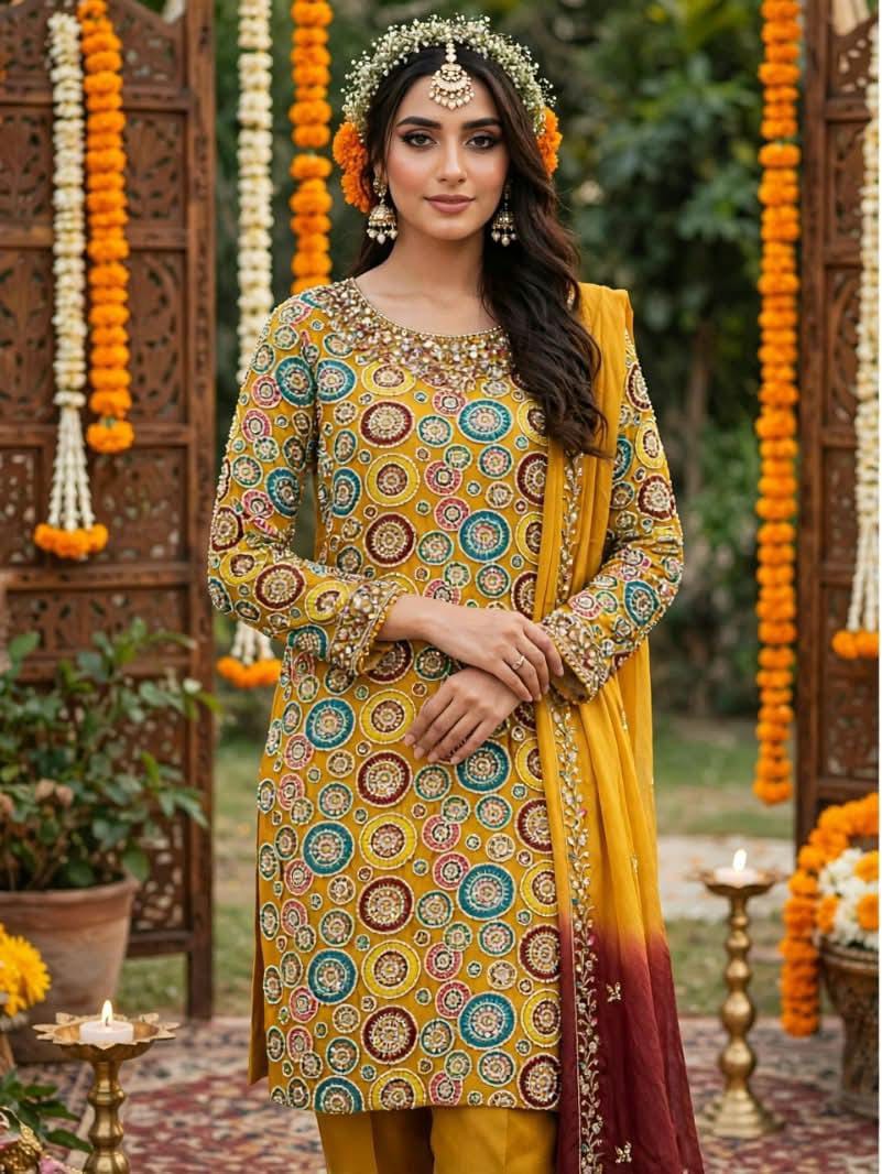 HADIZOUTFIT NEW MEHNDI/MAYO HAND MADE PARTY WEAR AZFZZ-217