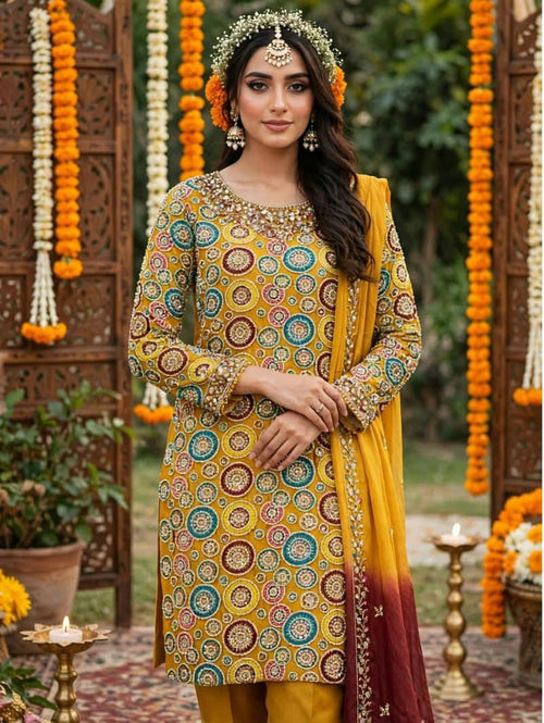 HADIZOUTFIT NEW MEHNDI/MAYO HAND MADE PARTY WEAR AZFZZ-217