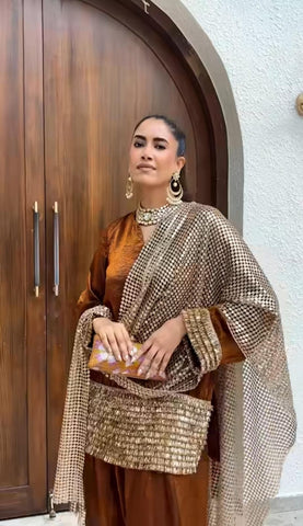 HADIZOUTFIT NEW BROWN SILK PARTY WEAR