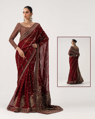MARIA B NEW EXCLUSIVE RED CHIFFON SAREE HEZZ-129