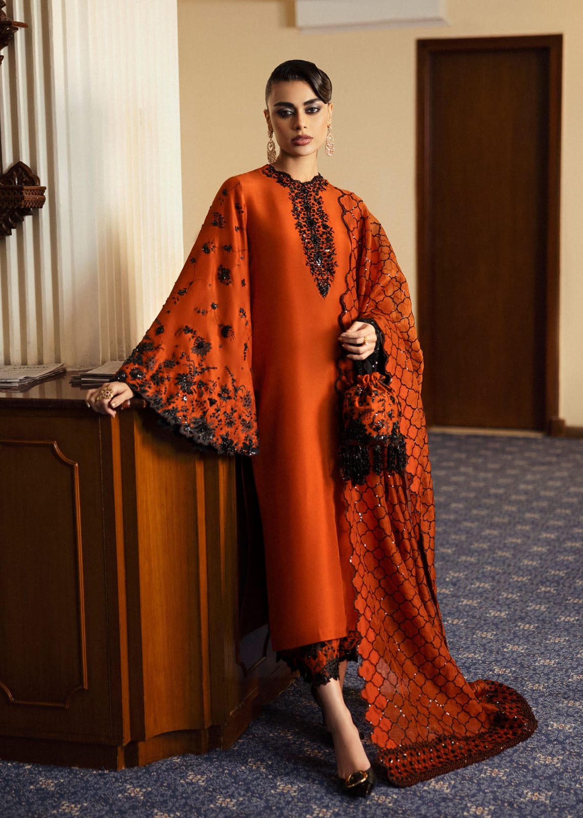 HUSSAIN REHAR NEW RUST CHIFFON PARTY WEAR