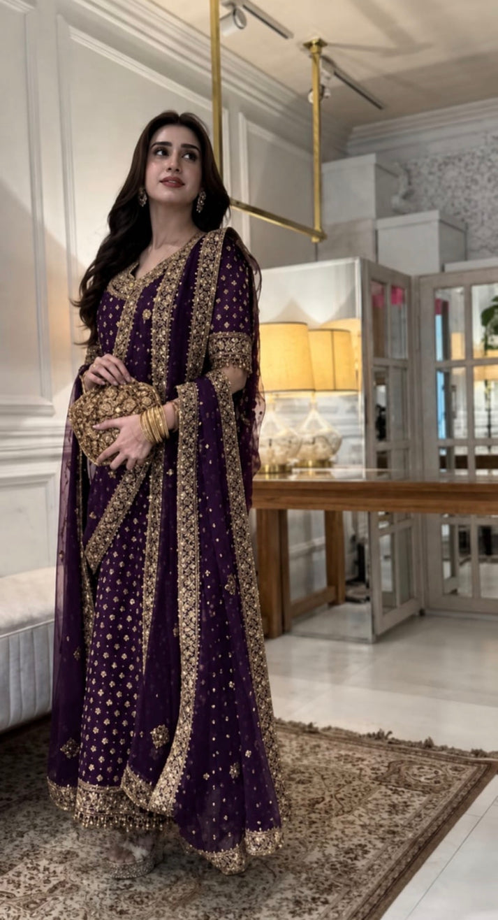 HARIS SHAKEEL NEW PURPLE CHIFFON PARTY WEAR GZZZ -215
