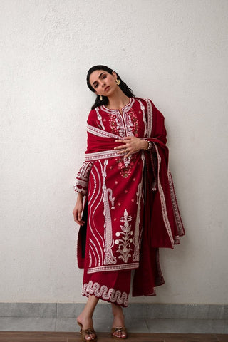 ZAIB NEW RED EMBROIDERED LUXURY LAWN COLLECTION