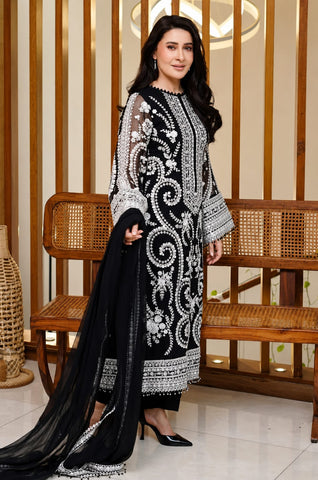 BAROQUE NEW BLACK CHIFFON PARTY WEAR