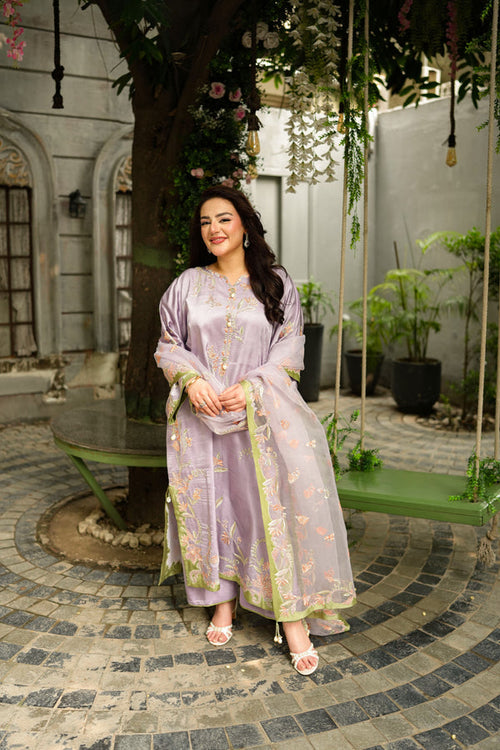 ANEELAS NEW LILAC KAAFTAN SILK PARTY WEAR DEZZ-179