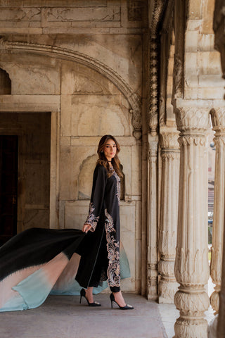 HADIZOUTFIT NEW BLACK SILK KAFTAN PARTY WEAR CBEZ -225