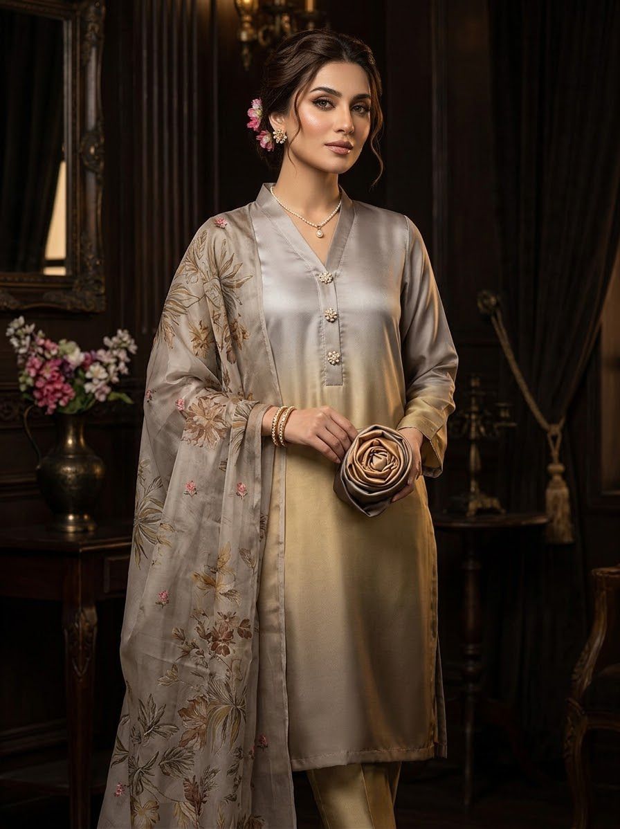 HADIZOUTFIT NEW DIGITAL PRINTED SILK FORMAL WEAR