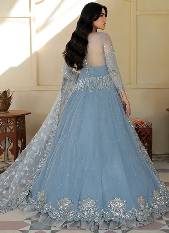 Afrozeh Sky Blue Bridal Collection Net Maxi Replica