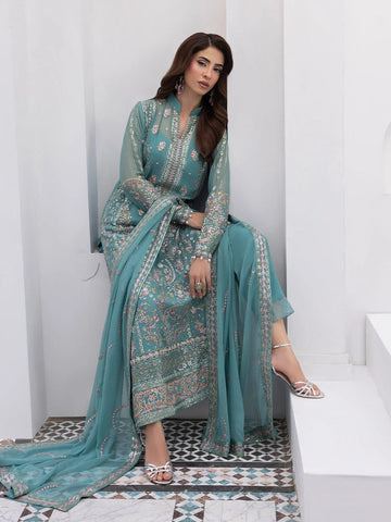 GULAL NEW AQUA CHIFFON PARTY WEAR EZEZ-128