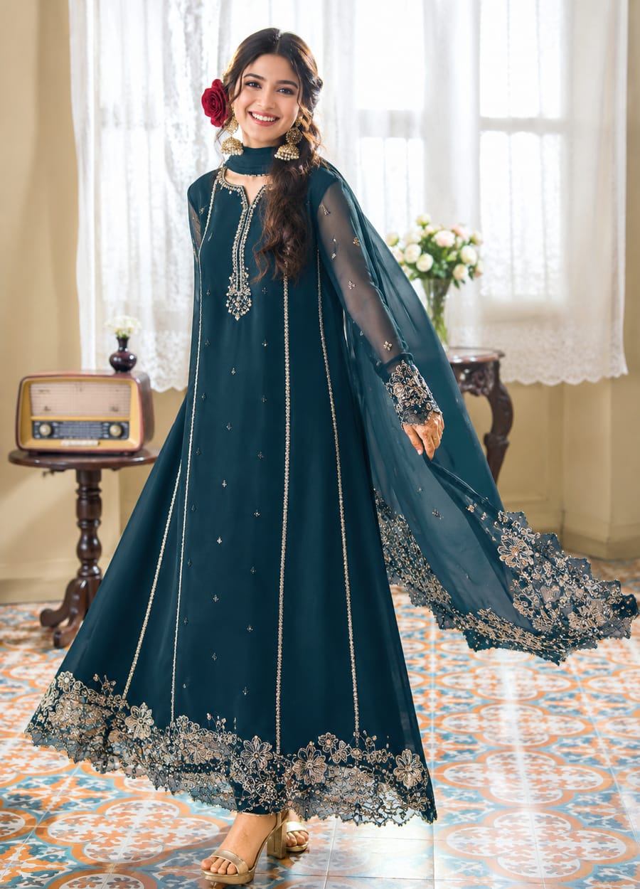 AZURE NEW ZINC CHIFFON PARTY WEAR CFEZ-175