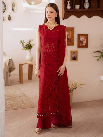 MAHNUR NEW RED LAZER CHIKANKARI LAWN COLLECTION