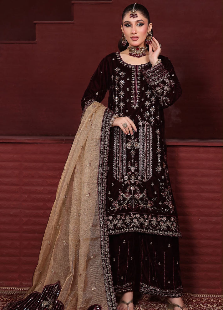 HADIZOUTFIT NEW MAROON VELVET PARTY WEAR HZZZ - 249