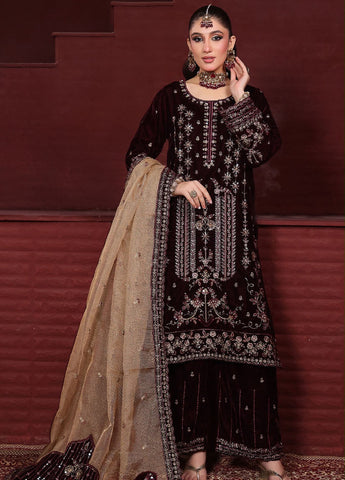 HADIZOUTFIT NEW MAROON VELVET PARTY WEAR HZZZ - 249