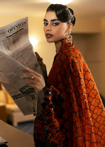 HUSSAIN REHAR NEW RUST CHIFFON PARTY WEAR