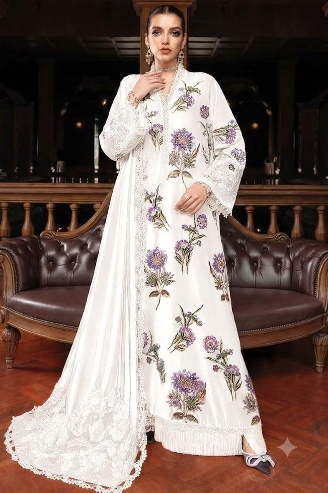 MARIA.B NEW WHITE SHEESHA SILK PARTY WEAR HHZZ-127