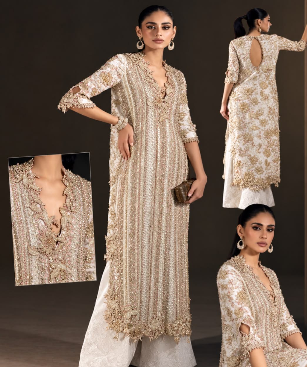 SANA SAFINAZ NEW WHITE RAW SILK BRIDAL WEAR IGEZ -219