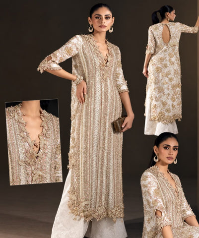 SANA SAFINAZ NEW WHITE RAW SILK BRIDAL WEAR IGEZ -219