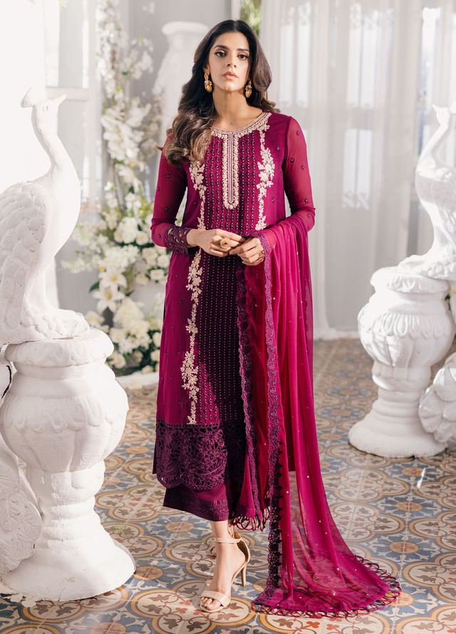 Azure Embroidered Chiffon Suits AZU24EF ES-056 Merlot Muse