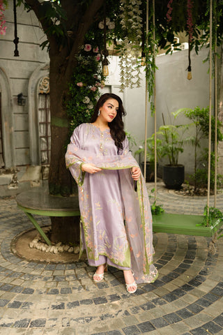 ANEELAS NEW LILAC KAAFTAN SILK PARTY WEAR DEZZ-179