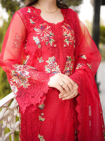 ANEELAS NEW RED CHIKANKARI LUXURY LAWN COLLECTION