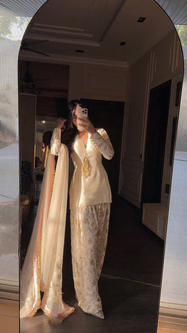 ZAINAB SHAMSI NEW WHITE RAW SILK PARTY WEAR EBEZ-091