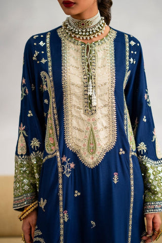 HADIZOUTIFT NEW BLUE RAW SILK PARTY WEAR FZZZ-011