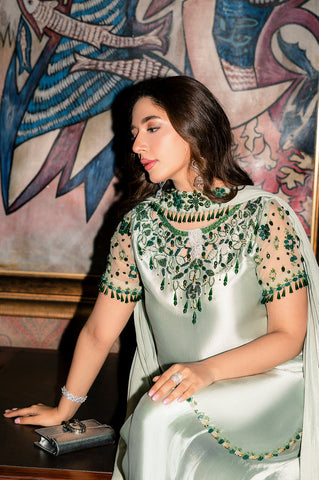 HADIZOUTFIT NEW APPLE GREEN SILK PARTY WEAR DZZZ-221