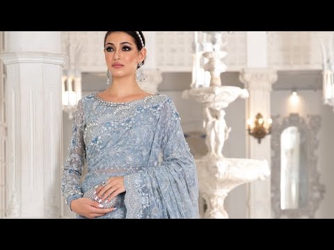 Maria B Ice Blue Exclusive Collection Net Saree